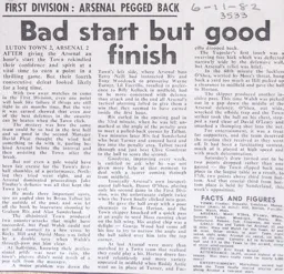 Match Report: Luton Town FC vs Arsenal (6th Nov 1982)