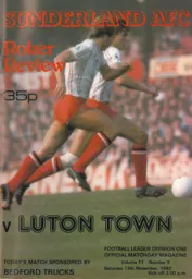 Programme: Sunderland vs Luton Town FC (13th Nov 1982)