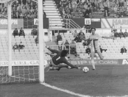 Future Town keeper Les Sealey is at full stretch