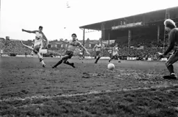 David Moss has his shot saved by keeper Steve Sherwood