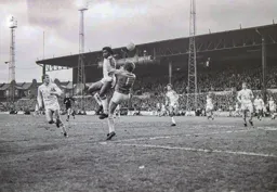Ricky Hill gets above Ray Clemence