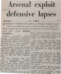 Match Report: Arsenal vs Luton Town FC (27th Aug 1983)
