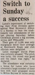 Match Report: Luton Town FC vs West Bromwich Albion (18th Dec 1983)