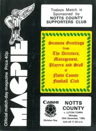 Programme: Notts County vs Luton Town FC (26th Dec 1983)