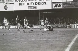 Ricky Hill tries to get to the ball with the keeper beaten