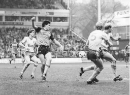 It went thataway as Trevor Aylott watches the ball fly across the Norwich penalty area