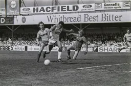 Brian Stein shoots after rounding the Watford defence