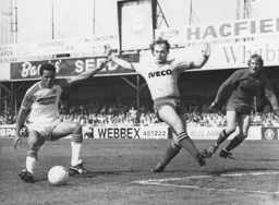 With Watford keeper Steve Sherwood out of position Brian Stein is unable to take advantage