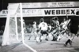 Town have the ball in the Reds net courtesy of a partly hidden Mal Donaghy