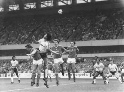 Paul Elliott wins this battle but the Town go down 3-1 despite David Moss scoring his third goal in six games