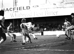 Brian Stein shoots from just outside the six yard box for the equaliser