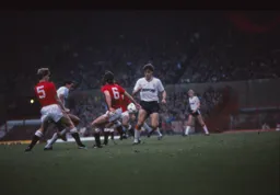 Mal Donaghy on the attack, the defender later spent 37 minutes in goal after an injury to Andy Dibble and only conceded once