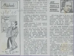 Match Report: Luton Town FC vs Millwall (13th Mar 1985)