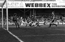 Mick Harford dives to score the first and pay back some of his transfer fee