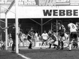 Mick Harford was his typical aerial threat all day and very nearly recorded a hat-trick of headers