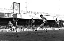 Brian Stein send the spot kick on its way but it saved by the Rangers keeper Hucker