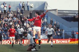 Brian Stein knocked to the ground as he was by the United keeper to earn Luton a penalty that Harford despatched to put us ahead