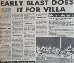 Match Report: Aston Villa vs Luton Town FC (31st Aug 1985)
