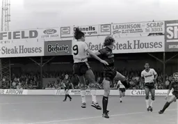 Another view of Mick Harford heading the Town into the lead