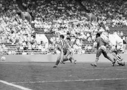 Mick Harford scores Town`s second goal to reduce the arrears