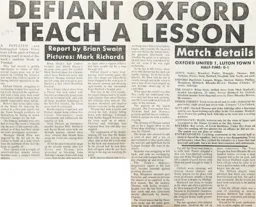 Match Report: Oxford United vs Luton Town FC (12th Oct 1985)