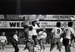 Chris Woods in the Canaries goal punches away powerfully