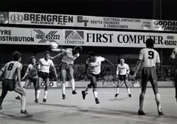 Emeka Nwajiobi heads powerfully towards goal