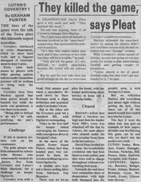 Match Report: Luton Town FC vs Coventry City (16th Nov 1985)