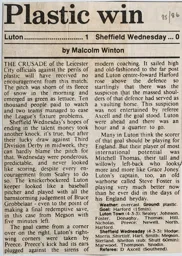 Match Report: Luton Town FC vs Sheffield Wednesday (1st Mar 1986)