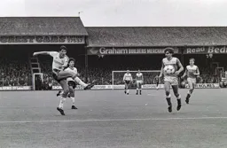 Mick Harford smacks the ball towards goal
