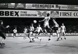 Mal Donaghy first to get his head to the ball