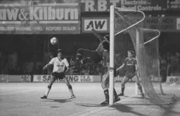Mike Newell can only watch as Bruce Grobbelaar keeps the ball out