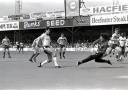 Mick Harford slots in one of his hatrick