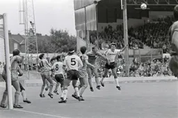 Newcastle's Anderson heads the ball away from Mal Donaghy