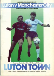 Programme: Luton Town FC vs Manchester City (27th Sep 1986)