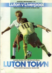 Programme: Luton Town FC vs Liverpool (25th Oct 1986)