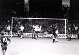 Steve Foster appeals but referee Mr Martin dissallows Foster`s header that found the net