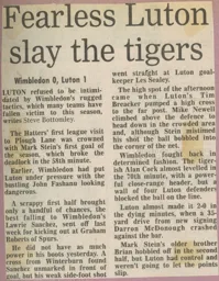 Match Report: Wimbledon vs Luton Town FC (8th Nov 1986)