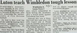 Match Report: Wimbledon vs Luton Town FC (8th Nov 1986)