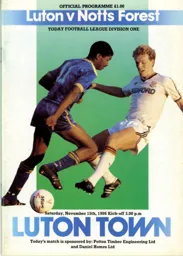 Programme: Luton Town FC vs Nottingham Forest (15th Nov 1986)
