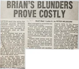 Match Report: Sheffield Wednesday vs Luton Town FC (22nd Nov 1986)