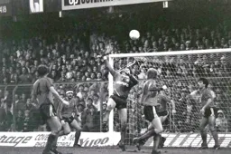 Les Sealey looks to be stuggling here but has plenty of cover with Rob Johnson on the goal line