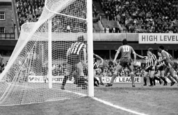 A scramble in the United goal mouth