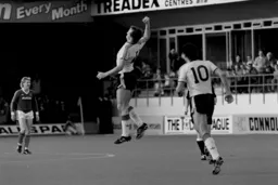 Peter Nicholas leaps for joy after scoring Town`s first goal