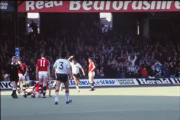 Brian Stein celebrates scoring the Town's winner as they inflict United's first defeat in 1987