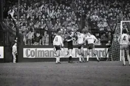 Ashley Grimes has been sent off. Mick Harford and Mal Donaghy plead his case with the referee