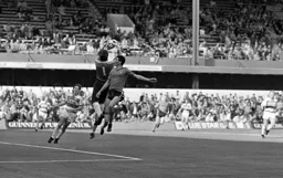 David Seaman claims the ball as Mike Newell jumps in