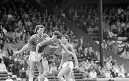 Mick Harford has headed the ball towards the goal
