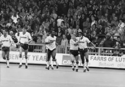 Ricky Hill gets the congratulations for his crisp winning goal but Harford took the plaudits playing a key role in both our goals