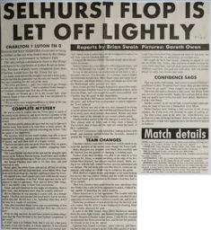 Match Report: Charlton Athletic vs Luton Town FC (19th Sep 1987)